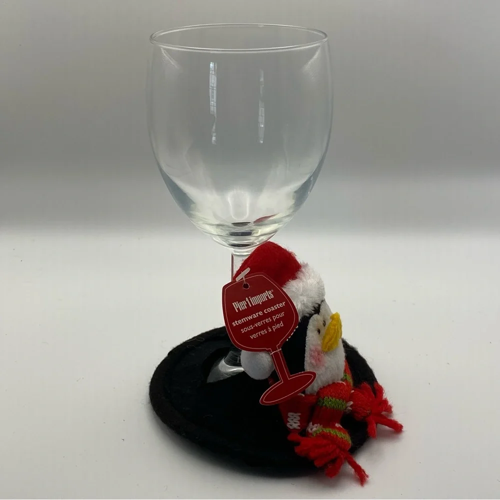 Pier 1 Holiday Stemware Coasters Set Of 6 (4 Owls & 2 Penguin) Felt Winter NEW